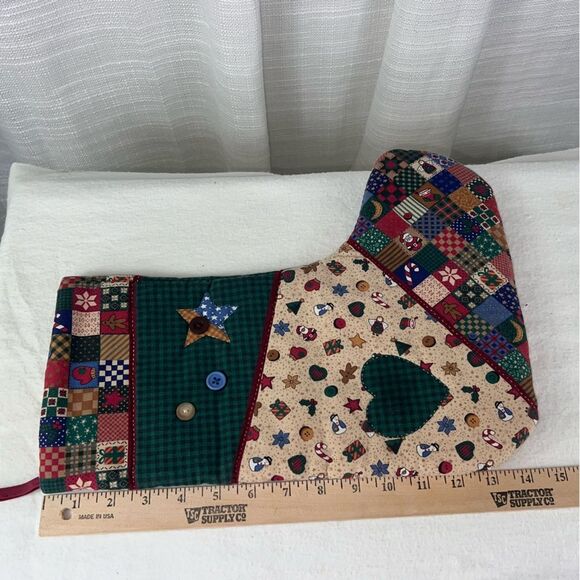 Homemade Primitive Country Christmas Stocking Patchwork Cottagecore Rustic - Picture 4 of 7